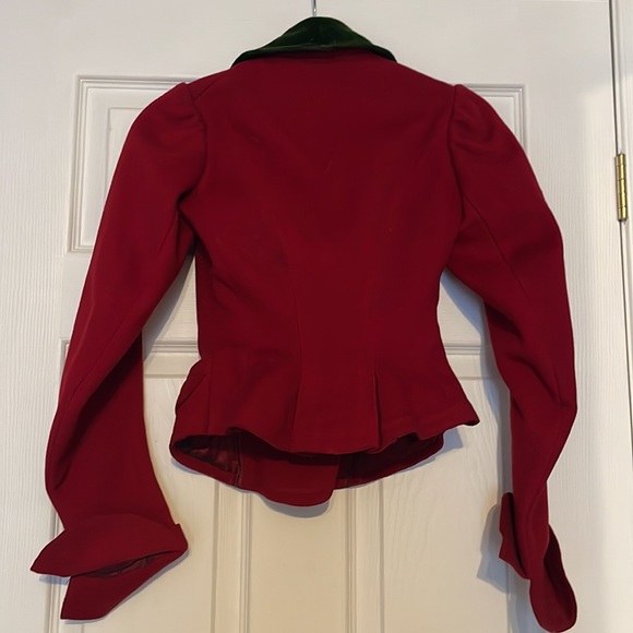 Vintage Childrens Red Jacket with Green Velvet Collar - Picture 5 of 12